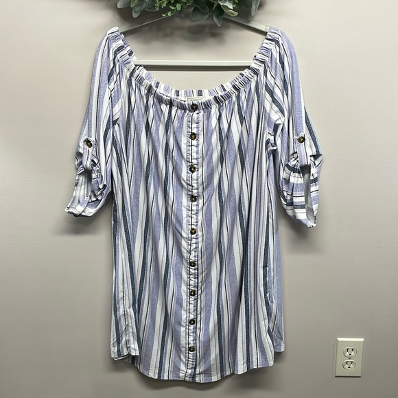 No Comment Plus Striped Off The Shoulder Knit Shirt Dress 3X - Picture 1 of 15